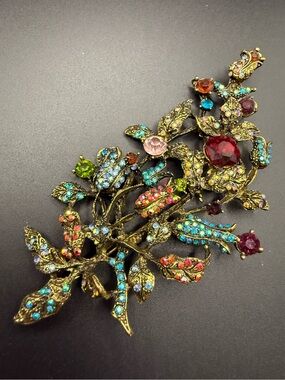 Multicolor Large Floral Rhinestone Statement Brooch